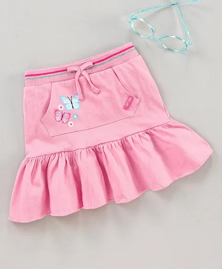 Babyhug Mid Thigh Skirt Butterfly Print - Pink