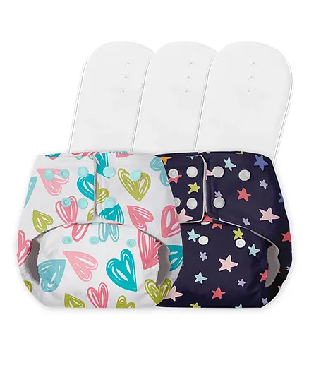 SuperBottoms Pocket Diapers With 3 Dry Feel Inserts  - Multicolour(Print May Vary)