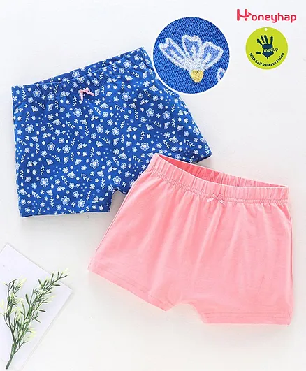 Honeyhap Cotton Elasthane Modesty Shorts With Soil Release Floral Printed Pack of 2 - Blue & Pink
