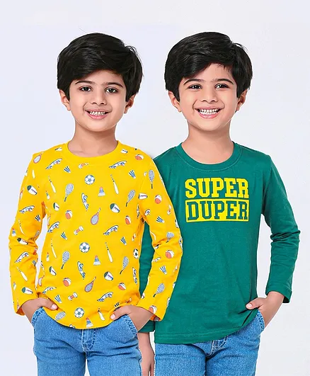 Honeyhap Full Sleeves T-Shirt With Silvadour Antimicrobial Finish Pack of 2 - Yellow & Green
