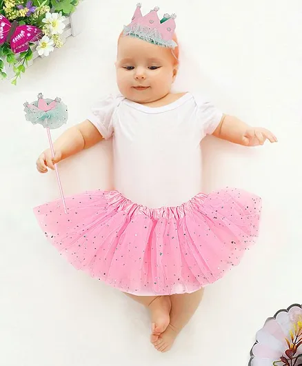 Baby Moo Magical Fairy Tutu Skirt With Crown Wand & Headband - Pink