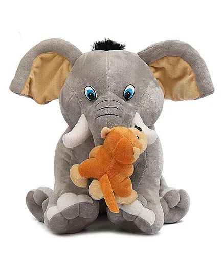 DearJoy Baby Elephant with Monkey Soft Toy Grey - Height 35 cm