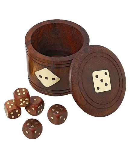 Crafts and Culture Dice Shaker Box with 5 Dice - Brown