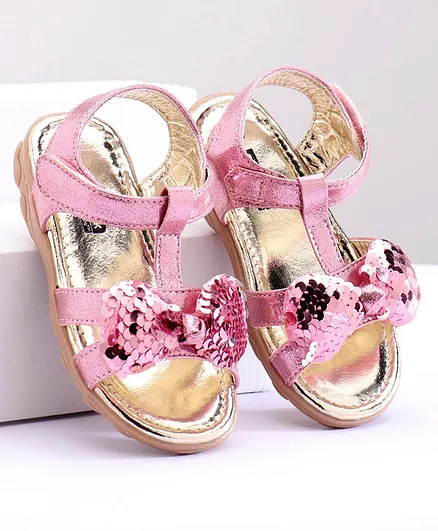 Cute Walk by Babyhug Sequin Bow Sandals - Pink