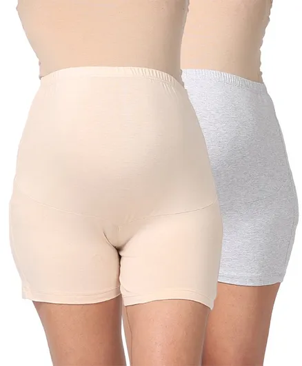 Morph Pack Of 2 Maternity Under Shorts - Beige & Grey
