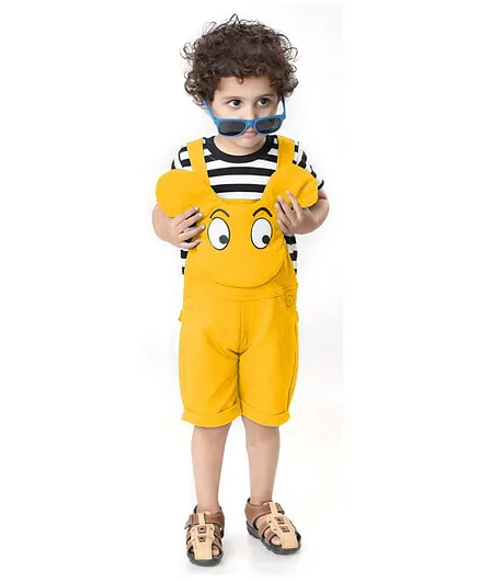 Kooka Kids Half Sleeves Striped Tee With Dungaree - Yellow