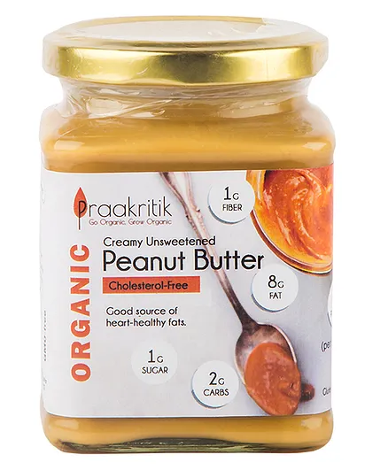 Praakritik Organic Creamy Unsweetened Peanut Butter - 250 gm 