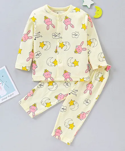 Child World Full Sleeves Pyjama Sets Rabbit Print - Yellow