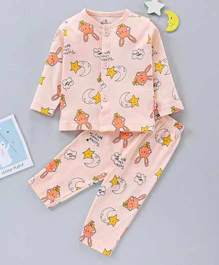 Child World Full Sleeves Pyjama Sets Rabbit Print - Peach