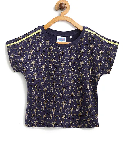 Peppa Pig by Toothless Short Sleeves All Over Character Printed Tee - Navy Blue
