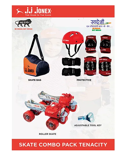 JJ Jonex Tenacity Adjustable Roller Skating Kit With Red Helmet Large - Red 