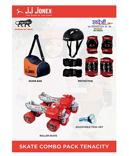JJ Jonex Tenacity Adjustable Roller Skating Kit With Black Helmet Medium  - Red 