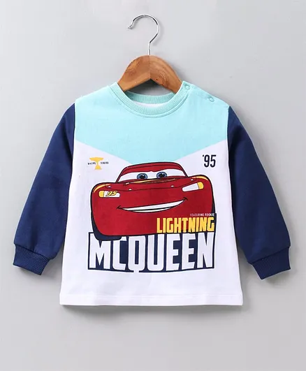 Babyhug Full Sleeves Winter Wear Tee Lightening McQueen Print  - Blue