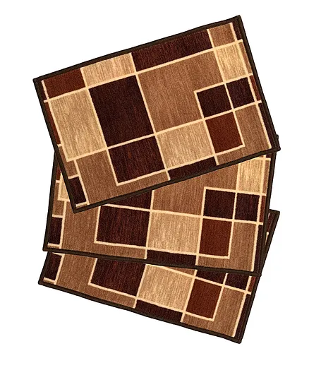 Athom Trendz Premium Anti Slip Printed Doormats Pack of 3 - Brown