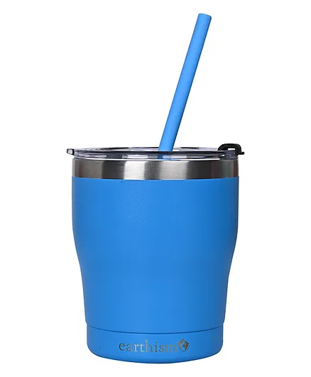 Earthism Double Wall Insulated Stainless Steel Tumbler With Straw Blue - 300 ml