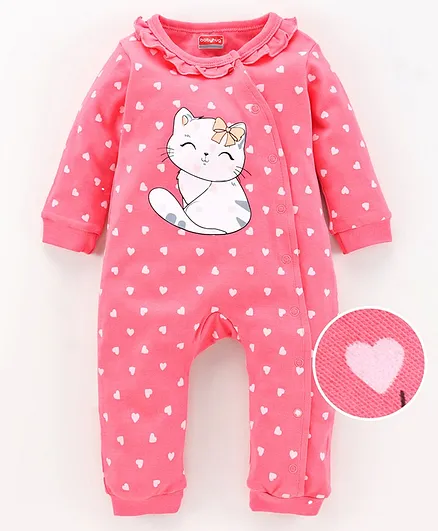 Babyhug Full Sleeves Romper Polka Dot Print - Pink