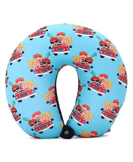 U Shaped Neck Pillow With Microbeeds Stuffing Car Theme - Blue