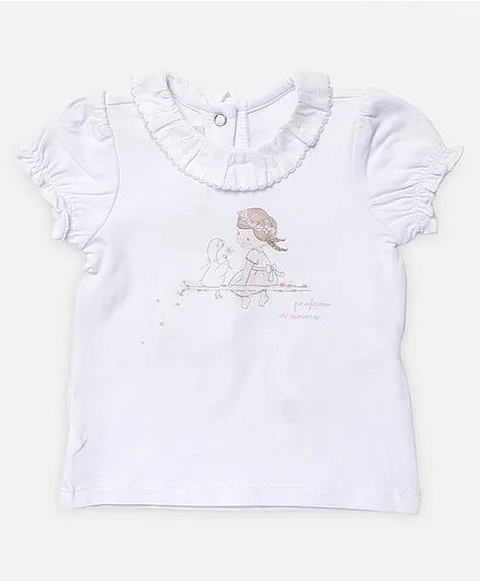 Chicoo Short Sleeves T-Shirt Doll Print - White