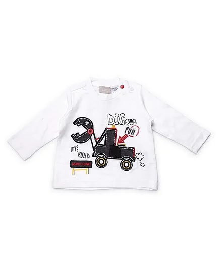 Chicco Full Sleeve T-Shirt With Digger Print - White