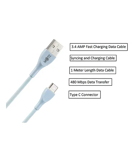 Mate Sook Premium Quality 3.4 A Type C USB Cable - Blue