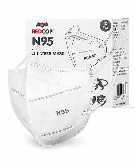REDCOP Cotton Washable and Reusable 5 Layer Pollution Protection N95 Face Mask Without Valve for Men and Women (White) - Pack of 10