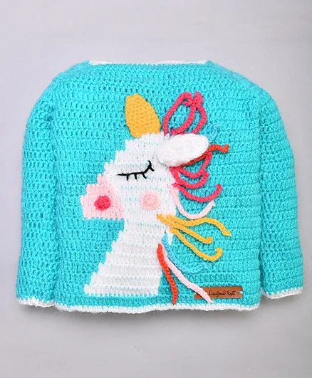 The Original Knit Handmade Full Sleeves Unicorn Design Sweater - Blue