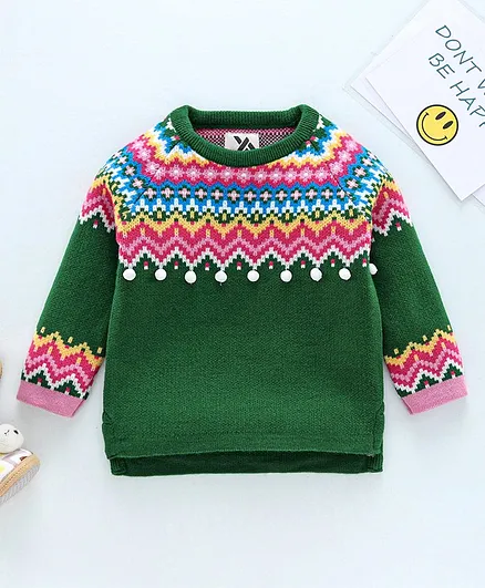 Yellow Apple Full Sleeves Pullover Sweater - Green