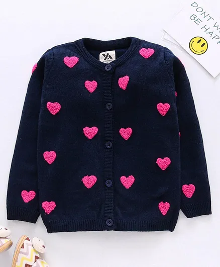 Yellow Apple Full Sleeves Sweater Heart Design - Navy Blue