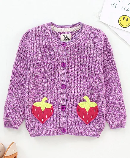 Yellow Apple Full Sleeves Front Open Sweaters Strawberry Patch - Purple