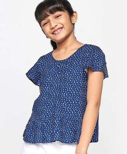 Global Desi Girl Half Sleeves Polka Dots Print Top - Blue