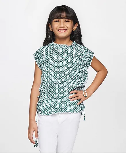Global Desi Girl Short Sleeves Printed Top - Green