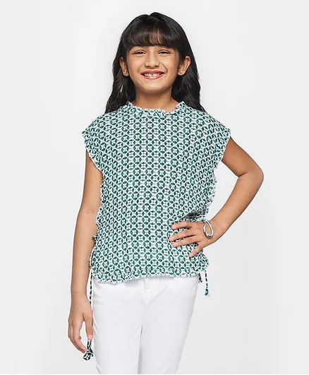 Global Desi Girl Short Sleeves Printed Top - Green