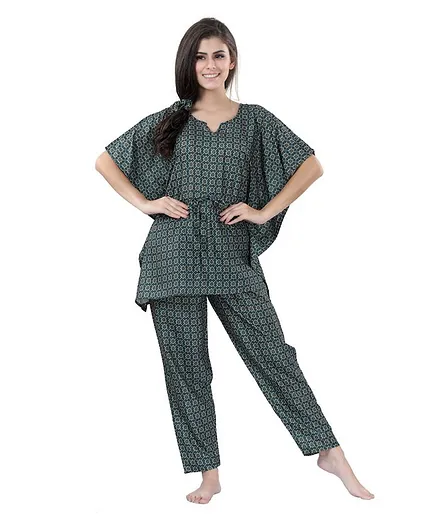 Piu Half Sleeves All Over Printed Maternity Night Suit - Green