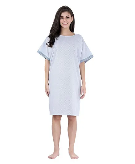 Piu Half Sleeves Striped Hospital Gown - Blue