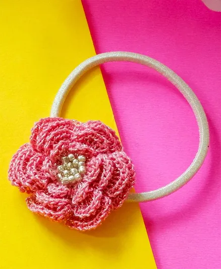 Bobbles & Scallops Crochet Flower Rubber Band - Pink