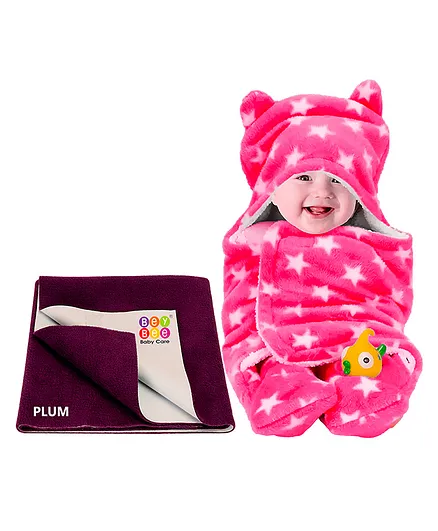 BeyBee New Born Babies Combo Blanket & Dry Sheet - Pink Plum