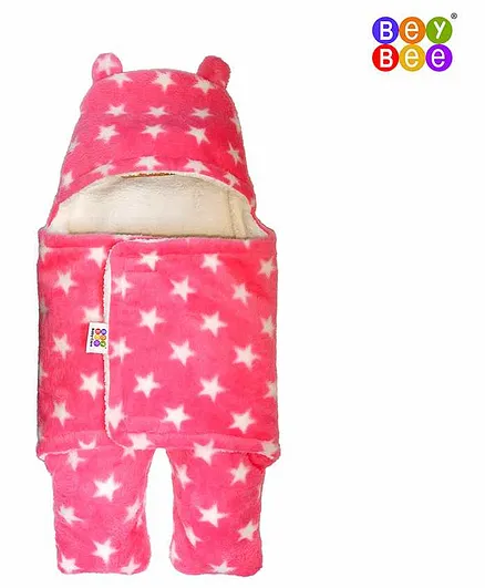 BeyBee 3 in 1 Baby Blanket Wrapper Sleeping Bag for New Born Babies - Pink Star