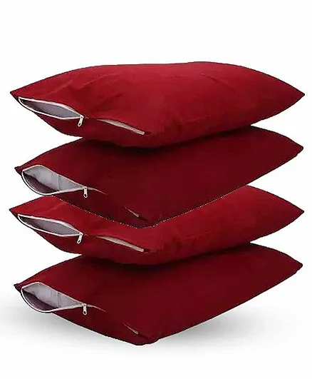Mattress Protector Water Proof Washable Pillow Protection Covers Breathable Fabric With zipper Protect from Hair Oil and other spills 100% Cotton (28 x 18 inches) Pack Of 4 - (Maroon)