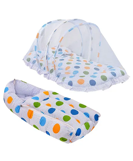 132 Bedding Set with Mosquito Net and Sleeping Bag  Polka Dot Print - Blue