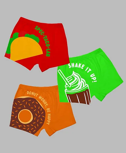 Plan B Pack of 3 Donut Print Boxers - Red Orange Green