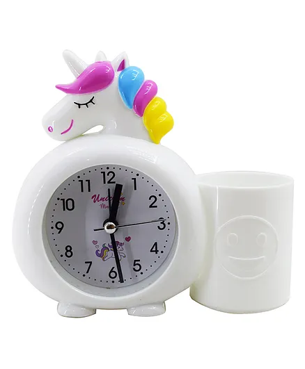 Asera Unicorn Table Alarm Clock With Pen Stand - White
