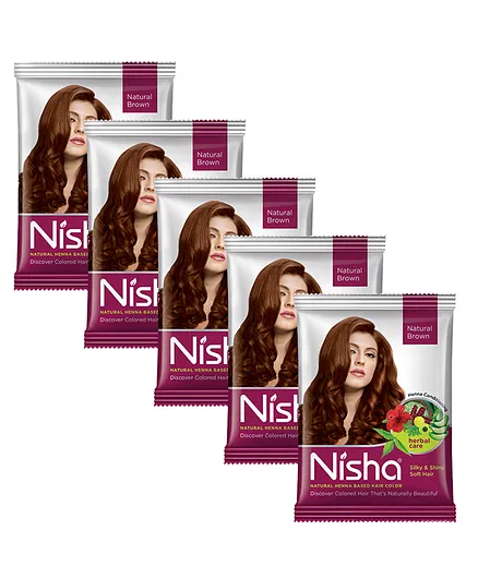 Nisha Henna Based Hair Color Natural Brown Pack of 5 - 125 gm Online in  India, Buy at Best Price from  - 9634555
