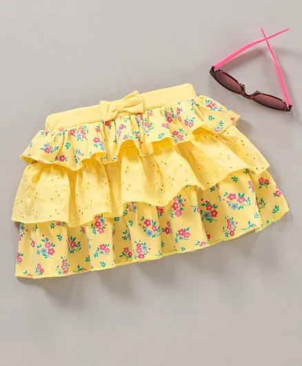Babyhug Mid Thigh Skirt Floral Print - Yellow