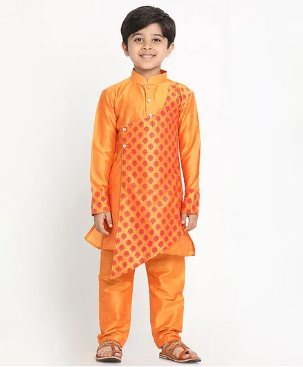 Vastramay Full Sleeves Printed Kurta With Pyjama - Orange
