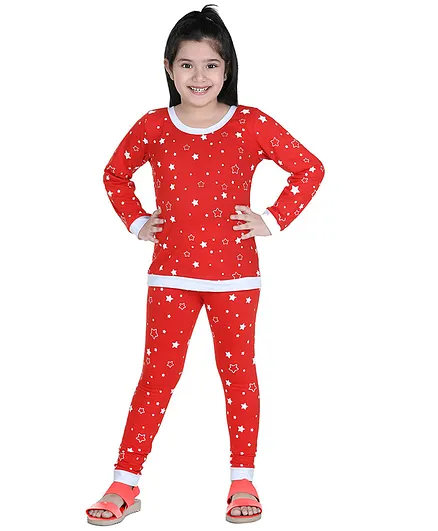 Naughty Ninos Full Sleeves All Over Stars Printed Night Suit - Red