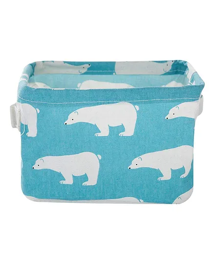 KolorFish Cotton Linen Storage Box Polar Bear Print - Light Blue 