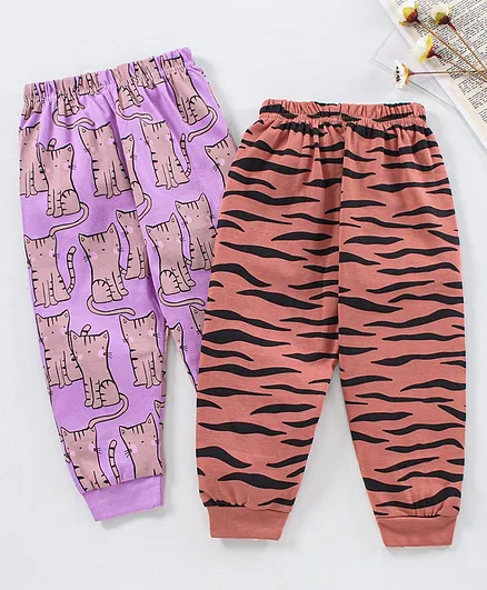 Teddy Full Length Lounge Pant Tiger Print Pack of 2 - Red Purple