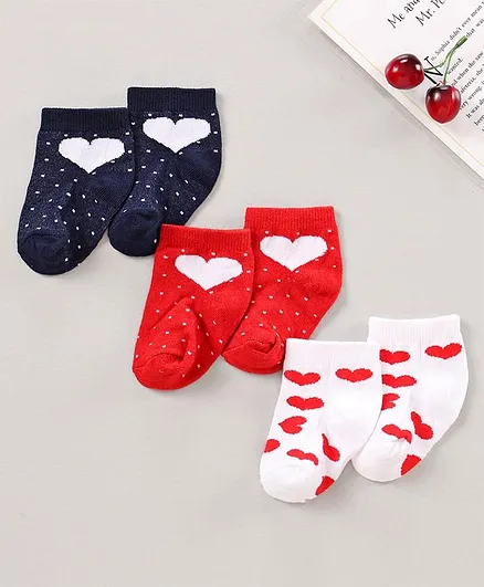 Cutewalk by Babyhug Cotton Ankle Length Heart Print Socks Pack of 3 - Multicolour