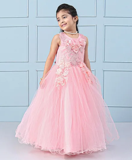 Mark & Mia Party Sleeveless Gown with Flowers Applique - Peach