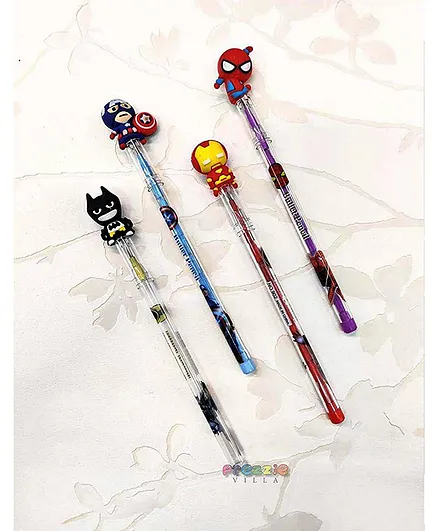 Funcart Lead Pencils With Superhero Design Cap Pack of 4 - Color May Vary